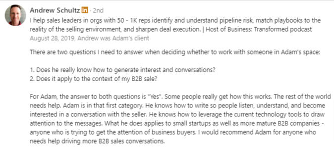 Andrew Schultz, Sales Leader